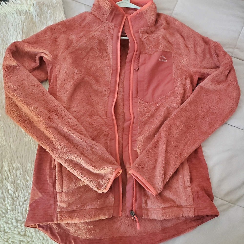 L.L.Bean fuzzy zipup, size small, coral